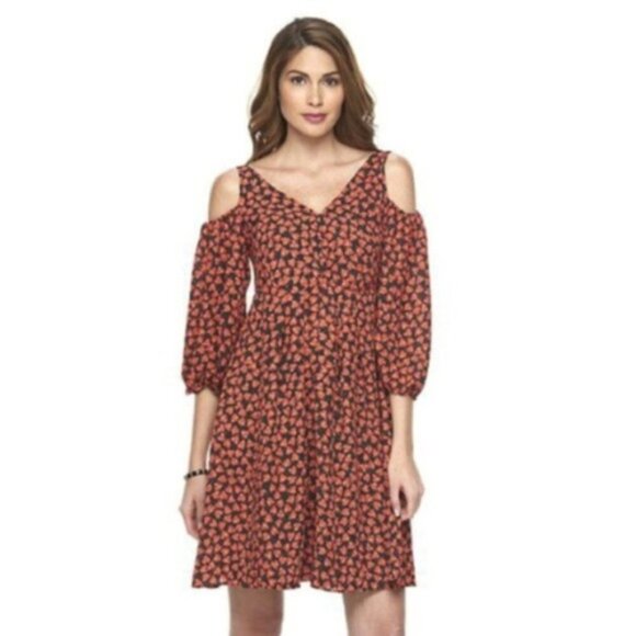 LC Lauren Conrad Womens Black Red Hearts Cold Shoulder Baby Doll Dress Sz XS New - Picture 1 of 8